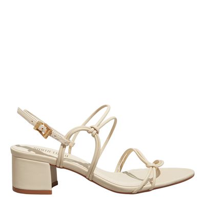 Sandália Napa Soft Creme Salto Bloco Baixo