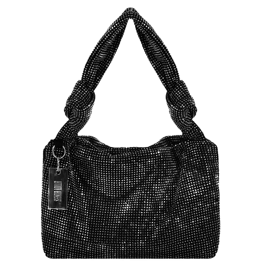 Encontraproduto.com.br - Mini Bolsa Baguete com Nós de Strass Preto