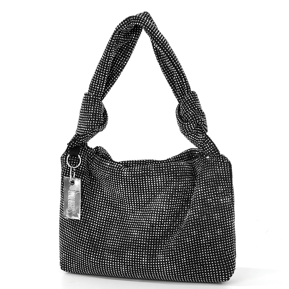Encontraproduto.com.br - Mini Bolsa Baguete com Nós de Strass Preto