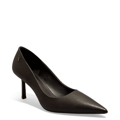 Scarpin Couro Pelica Soft Preto Salto Fino