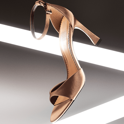 Sandália Cetim Marrom Salto Alto Fino