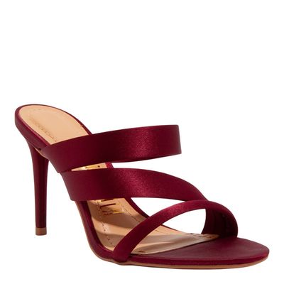 Mule Tecido Cetim Vermelho Bordô Salto Alto