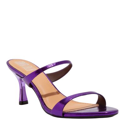 Mule Couro Metalizado Roxo Salto Fino