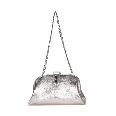 Bolsa Clutch Metalizada Cinza Alça De Ombro