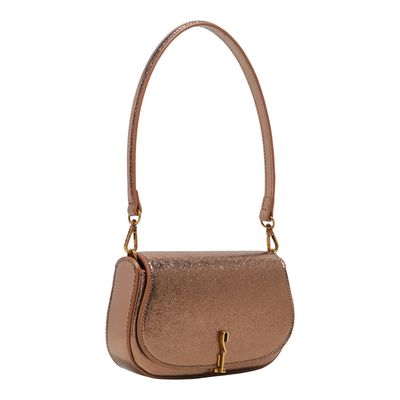 Bolsa Baguete Metalizada Bronze Alça De Ombro