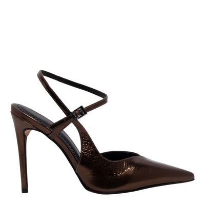 Scarpin Couro Metalizado Bronze Salto Alto
