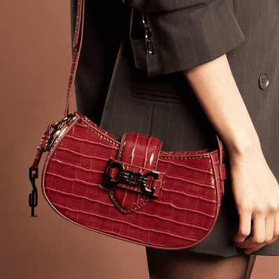 Bolsa Baguete Material Croco Vermelha Alça Transversal