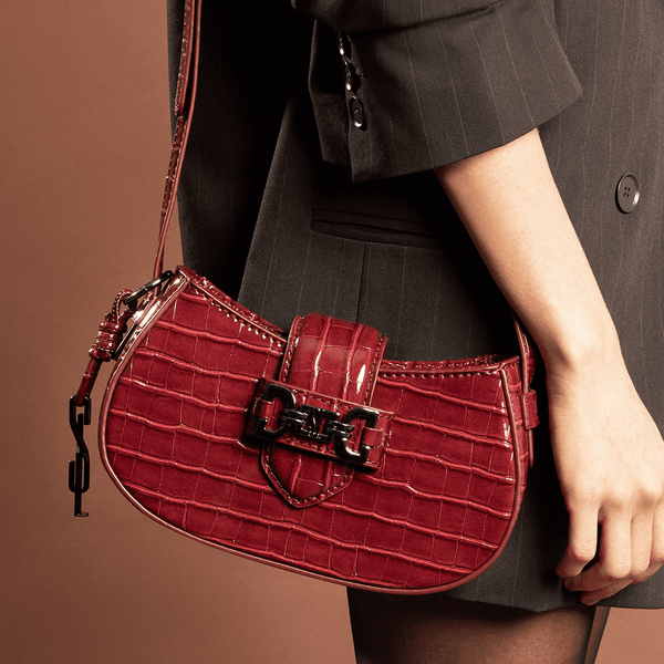 Bolsa Baguete Material Croco Vermelha Alça Transversal