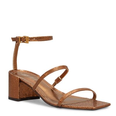Sandália Lolla Metalizada Glow Bronze Salto Bloco Baixo