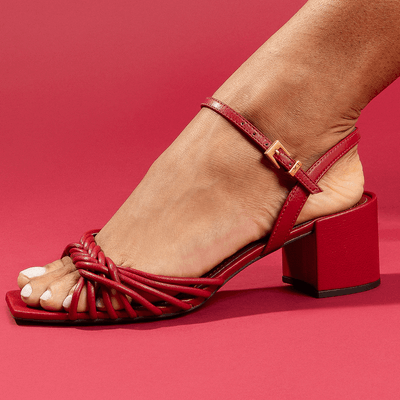 Sandália Napa Soft Vermelho Salto Bloco Baixo