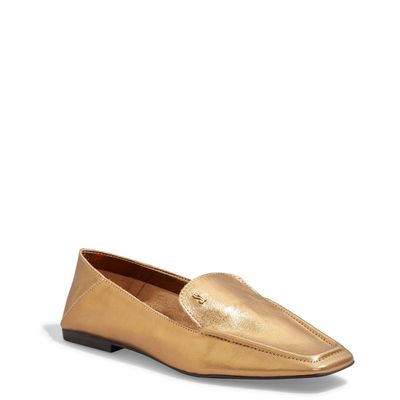 Mocassim Couro Metalizado Bronze Bico Quadrado