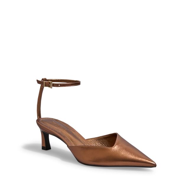Scarpin Metalizado Bronze Salto Médio Bico Fino