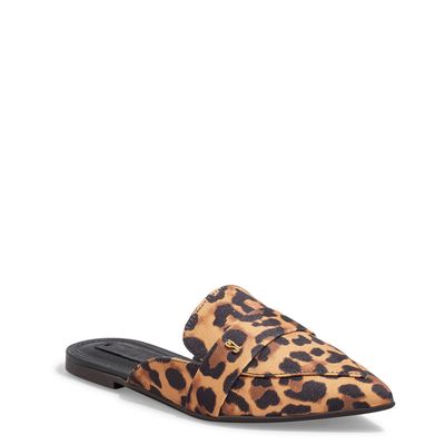 Mule Mocassim Lona Estampa Animal Print Onça Bico Fino