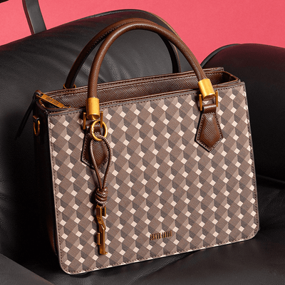 Bolsa Tote Risco Cubos Marom Duas Alças