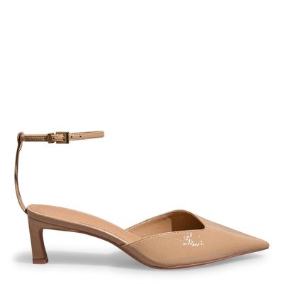 Scarpin Verniz Glossy Bege Salto Médio Bico Fino