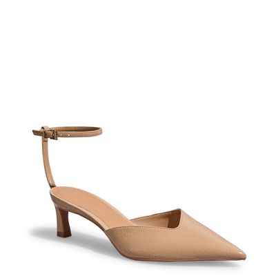 Scarpin Verniz Glossy Bege Salto Médio Bico Fino