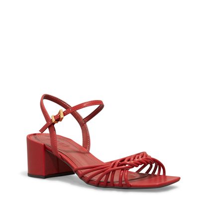 Sandália Napa Soft Vermelho Salto Bloco Baixo
