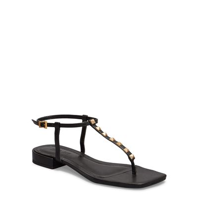 Sandália Rasteira Napa Soft Tachas Spikes Preta Bico Quadrado