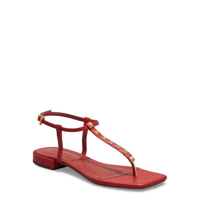 Rasteira Napa Soft Tachas Spikes Vermelho Bico Quadrado