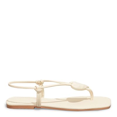 Rasteira Napa Soft Creme Bico Quadrado