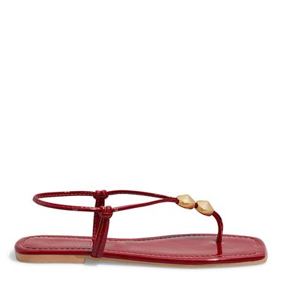 Sandália Rasteira Verniz Anzeli Vermelho Malbec Bico Quadrado