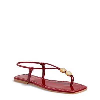 Sandália Rasteira Verniz Anzeli Vermelho Malbec Bico Quadrado