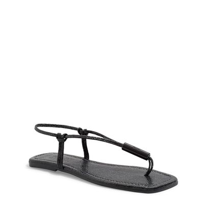 Rasteira Metalizado Glow Preto Bico Quadrado