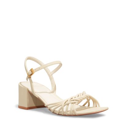 Sandália Napa Soft Creme Salto Bloco Baixo