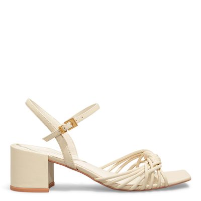 Sandália Napa Soft Creme Salto Bloco Baixo