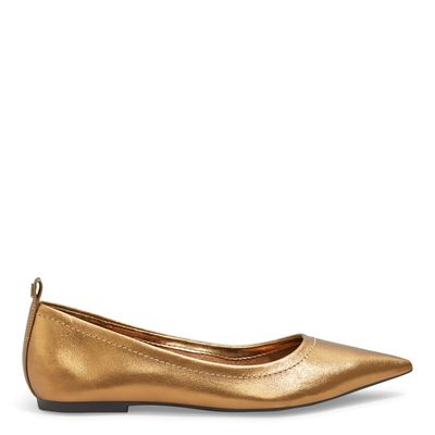 Sapatilha Couro Metalizado Bronze Bico Fino
