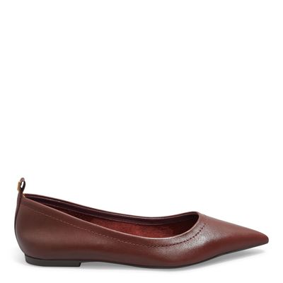Sapatilha Couro Confort Vermelho Merlot Bico Fino