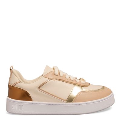 Tênis Napa Santorine Recortes Bege E Metalizado