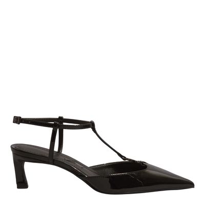 Scarpin Bico Fino Verniz Preto Salto Médio