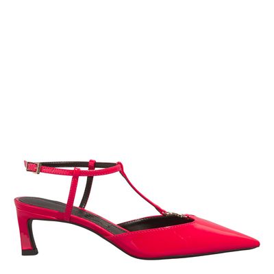 Scarpin Bico Fino Verniz Vermelho Salto Médio
