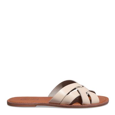 Rasteira Couro Nobre Off White Bico Redondo