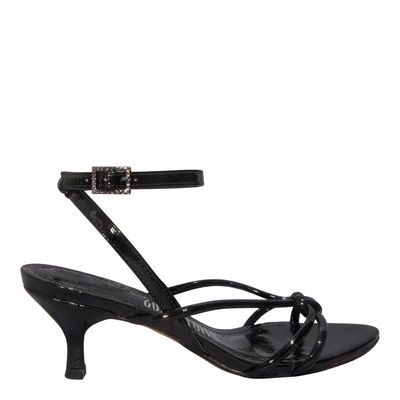 Sandália Preta Verniz Glossy Salto Baixo