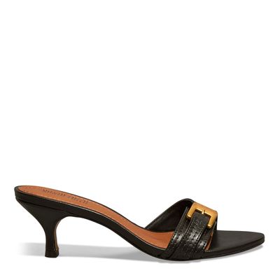 Mule Couro Nobre Preto Salto Fino Baixo
