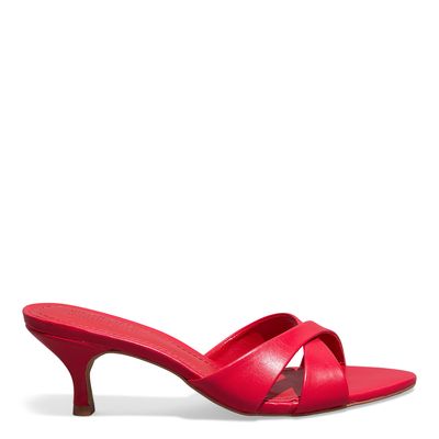 Mule Couro Nobre Vermelho Salto Baixo Fino