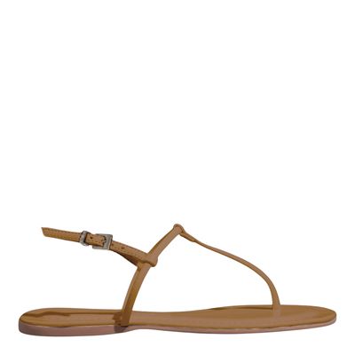 Rasteira Salomé Verniz Bege Bico Redondo