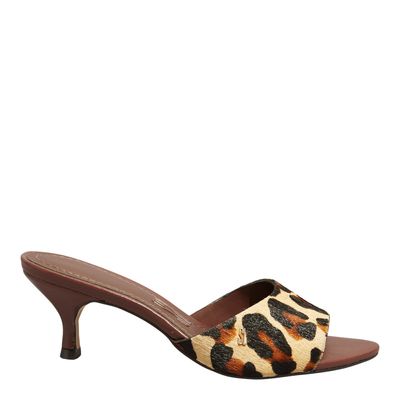 Mule Couro Pelo Salto Baixo Animal Print Onça