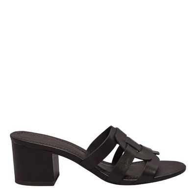 Mule Couro Nobre Salto Bloco Preto