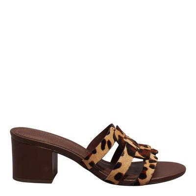Mule Couro Nobre Salto Bloco Estampa Animal Print Onça