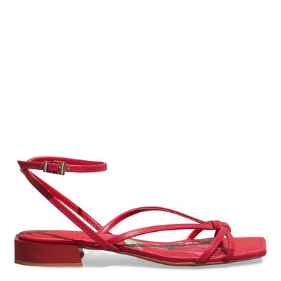 Sandália Couro Confort Bico Quadrado Vermelho