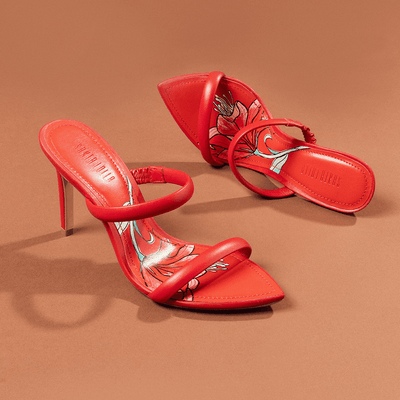 Mule Couro Confort Vermelho Bico Folha
