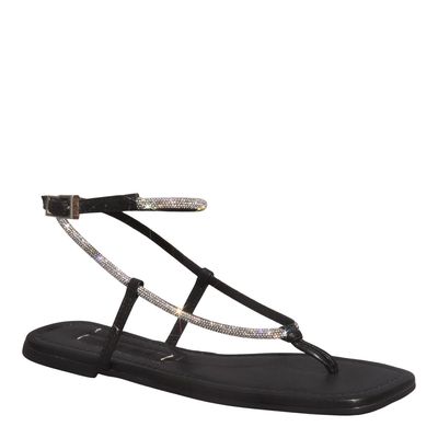 Rasteira Shiny Napa Soft Preto Bico Quadrado