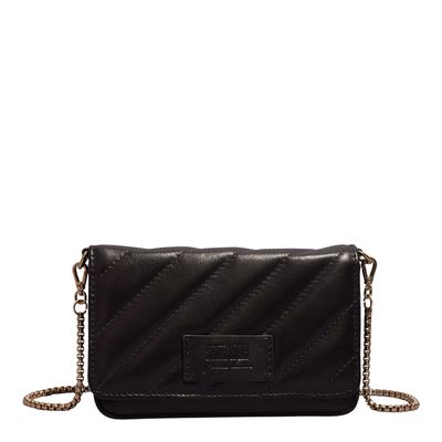 Bolsa Pequena Couro Soft Preta Alça Transversal Corrente