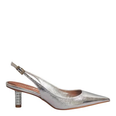 Scarpin Bico Fino Couro Metalizado Prata Salto Espelho