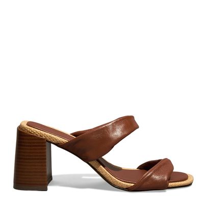 Mule Couro Nobre Marrom Chocolate Salto Bloco Fachete