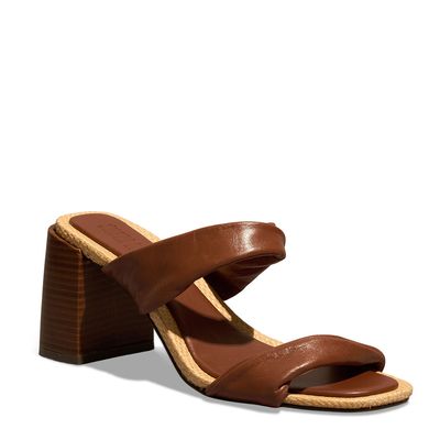 Mule Couro Nobre Marrom Chocolate Salto Bloco Fachete