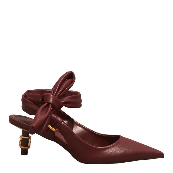 Scarpin Amarração Stretch Bordô Salto Médio